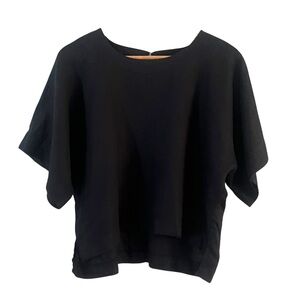 DKNY Black Linen Cropped Boxy Fit Top